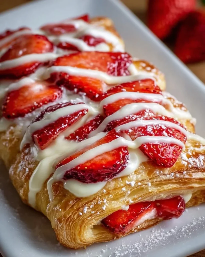 Freshly baked Strawberry Danish pastry with sweet strawberry filling